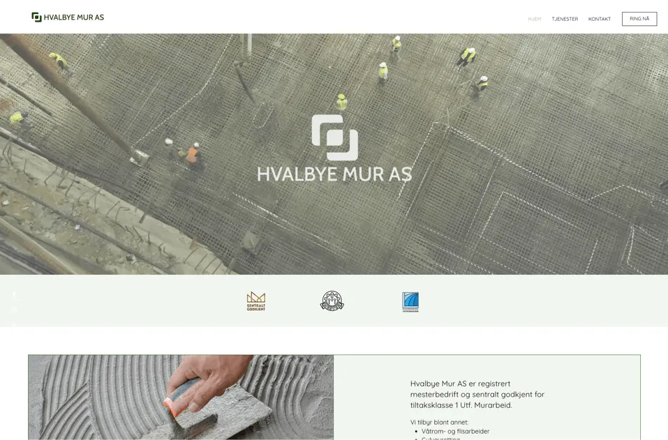 Skjermbilde av Hvalbye Mur AS