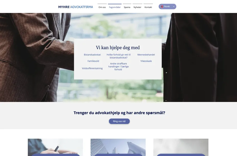 Skjermbilde av Myhre Advokat